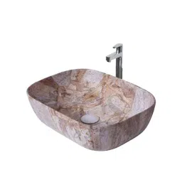 Osam 410x335x150mm Ceramic White &a; Light Brown Glossy Bathroom Wash Basin, OS-121-picture-0