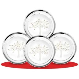 Classic Essentials CE-04 8 Pcs Stainless Steel Permanent Laser Vriksha Design Dinner Plate Set (Pack of 2)-11