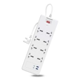 Honeywell 8 Outlet 25W 1.8m White Extension Board with 2 USB &a; 2 Type-C Ports, HC000055/SRG/1.8M/WHT/8/2U/PD25W-28