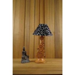 Tucasa Mango Wood Orange Carving Table Lamp with 10 inch Polycotton Black Silver Pyramid Shade, WL-88-10