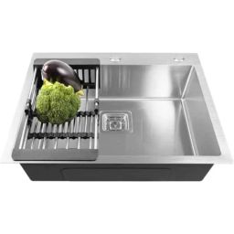 Fossa 24x18x10 inch Stainless Steel SS304 Matt Finish Silver Single Bowl Kitchen Sink with Tap Hole, FHS-07-image-42