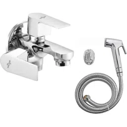 Neelkund Arya Brass Silver Chrome Finish 2 Way Bib Tap with Twin Elbow Valve &a; Star Health Faucet-image-45