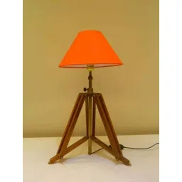 Tucasa Mango Wood Brown Tripod Table Lamp with Polycotton Orange Shade, P-1-image-38