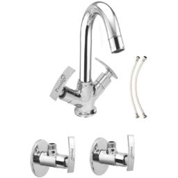 Prestige Passion 3 Pcs Brass Chrome Finish Angle Cock, Connection Pipe &a; Center Hole Mixer Set (Pack of 2)-image-96