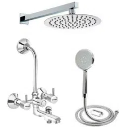 Gold Bell 390 Brass Silver Wall Mounted Chrome Finish 3 in 1 Bathroom Wall Mixer Set-image-90