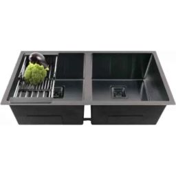 Fossa FS-8B 37x18x10 inch Stainless Steel Matt Finish Black Double Bowl Handmade Kitchen Sink-image-89