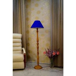 Tucasa Mango Wood Camel Floor Lamp with Blue Conical Polycotton Shade, WF-117-77
