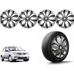 Auto Pearl 4 Pcs 14 inch Polypropylene Black &a; Silver Press Type Car Wheel Cover Set with Retention Ring for Mahindra Renault Logan, 14WC_Pearl_Rev_Logan-picture-43