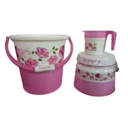 Joyo 3 Pcs 25L Plastic Pink Round Bucket, 1500ml Matching Mug &a; Small Bathroom Stool Set-image-30