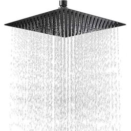 IRIS 6 inch Stainless Steel Black Square Wall Mounted Overhead Shower with Anti-Microbial Nozzle &a; 360 deg Rotation, OHSQ89-image-1