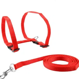 Cat Harness Leash Nylon Set for Cat Rabbit Kitten and Small Pet Nylon Harness Strap Collar /Cat Training Leash Lead (Red) Cat Harness & Chain-image-6