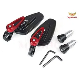 Miwings Cnc Alloy Stylish Design 2-Verson Mirror For Motorbike Rearview Side Handle Bar End Mirrors For All Universal Bikes (Left &a; Right, Pack Of 2, Red) image 2
