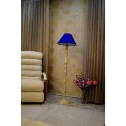 Tucasa White Mango Wood Floor Lamp with Blue Conical Polycotton Shade, WF-147-image-35