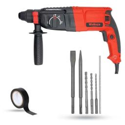 Walkers 1200W Forward &a; Reverse Rotation Hammer Impact Drill Machine with 5 Pcs SDS Plus Bit &a; Electrical Tape, WKCB382-44