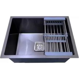 Prestige 24x18x10 inch Stainless Steel 304 Black Single Bowl Handmade Kitchen Sink with Waste Coupling, Waste Pipe &a; Drain Basket-image-62