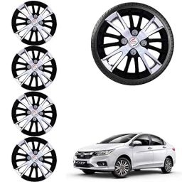 Auto Pearl 4 Pcs 15 inch ABS Black &a; Grey Car Hubcap Wheel Cover with Retention Ring Set for CityIdtec-image-71