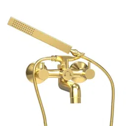 IRIS Elixir Gold Brass Polished Finish 2 in 1 Wall Mixer with Crutch, Gold Hand Shower &a; 1.5m Stainless Steel Hose Pipe-61