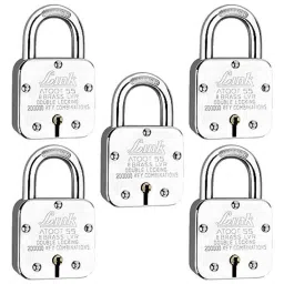 Link 55mm Steel Hardened Shackle Padlock with 8 Brass Lever &a; 3 Silver Keys, Atoot 55 (Pack of 5)-picture-21