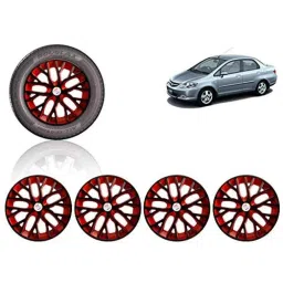 Auto Pearl 4 Pcs 14 inch ABS Black &a; Red Press Type Fitting Car Wheel Cover Set for Honda City Zx-13