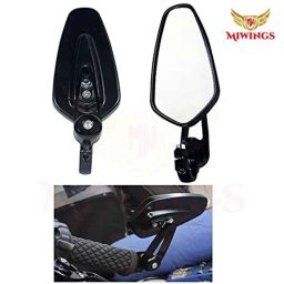Miwings Cnc Alloy Stylish Design 2-Verson Mirror For Motorbike Rearview Side Handle Bar End Mirrors For All Universal Bikes (Left &a; Right, Pack Of 2, Black) image 2