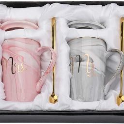 Pack of 1 Glass Ceramic Marble Finish Coffee Mug With Lid & Spoon-image-1