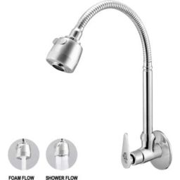 Gold Bell Pan Stainless Steel Silver Chrome Finish Wall Mounted Kitchen Sink Tap with Flexible Spout-image-64