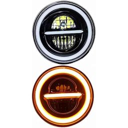 Miwings Asryd Round Led Minus Style 75W H4 Compatible Hi - Low Beam Headlight For Royal Enfield, Jeep, Thar, Motorcycle, Cars, Harley Davidson (Amber And White, 7 Inch)-29