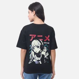 deepmayra collection Women Printed Round Neck Cotton Blend Black T-Shirt-picture-12