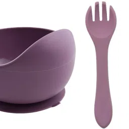Baby Feeding Bowl , Spoon & Fork Set with Suction Base Made of 100% BPA Free - Silicone-2