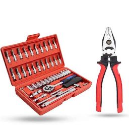 Hillgrove 46 Pcs 1/4 inch Ratchet Socket Spanner &a; 8 inch Plier Set, HGCM1008-9