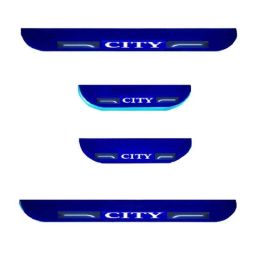 Car Accessories Hub 4 Pcs Acrylic Black Sill Scuff Plate Set with Blue LED for Honda City V Petrol MT-38
