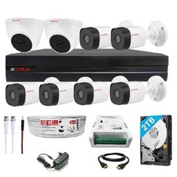 CP Plus 2.4MP 2 Pcs Dome, 6 Pcs Bullet Camera, 2TB Hardisk, 8CH DVR, Cable Roll, Power Supply, BNC &a; DC Connector Kit-18