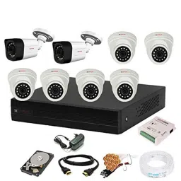 CP Plus 2.4MP White &a; Black 6 Pcs Indoor, 2 Pcs Outdoor Camera, Hard Disk &a; 8 Channel DVR Kit with All Accessories, 8CHDVR-2B-6D-21-40