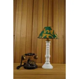 Tucasa Mango Wood White Table Lamp with 10 inch Polycotton Green Gold Pyramid Shade, WL-117-image-106