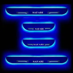 Car Accessories Hub 4 Pcs Acrylic Black Sill Scuff Plate Set with Blue LED for Tata Safari Old-image-10