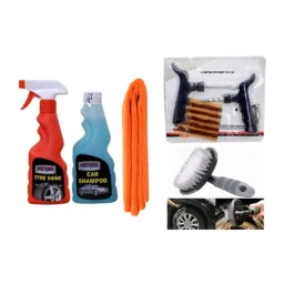 Indopower Ff960 Tyre Shiner Spray, Car Shampoo, 1 Pc Car Cloth , Tubeless Smart Panchar Kit, All Tyre Cleaning Brush Kit, AHh962-image-5