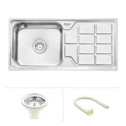 Ruhe 45x20x9 inch Stainless Steel 304 Glossy Finish Square Single Bowl Kitchen Sink with Drainboard, 13-0204-06-picture-47