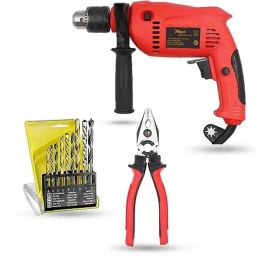 Hillgrove 700W 13mm Power Drill Machine with 9 Pcs Drill Bits &a; 8 inch Plier, HGCM1352-13