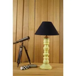 Tucasa Mango Wood Vintage Yellow Table Lamp with 10 inch Polycotton Black Pyramid Shade, WL-262-15