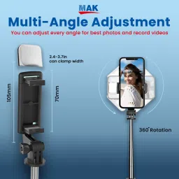 MAK R1S-L 360° Head, Rechargeable LED, Vlogging/Photography Bluetooth Selfie Stick image 2