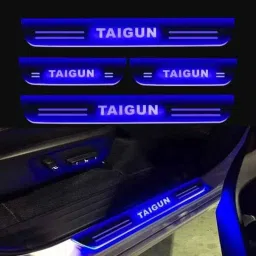 SureStrive 4 Pcs Acrylic Car Side Footstep Set with Blue LED Door Sill Scuff Plate for Volkswagen Taigun All Model-image-7