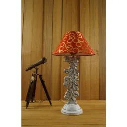 Tucasa Mango Wood Antique White Carving Table Lamp with 10 inch Polycotton Gold Circle Pyramid Shade, WL-11-image-121