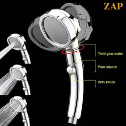 ZAP ABS Chrome Finish Handheld Shower with On/Off Pause Switch &a; 3 Spray Setting Showerhead image 2
