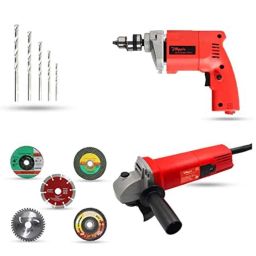 Hillgrove 850W Angle Grinder, 500W 10mm Drill Machine, 5 Pcs Wheel &a; 5 Pcs Masonry Drill Bits Combo, HGCM906-39
