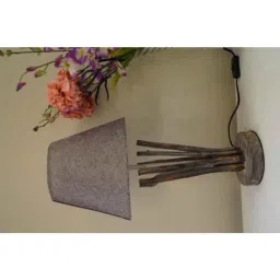 Tucasa Grey Wooden Tree Look Table Lamp with Grey Jute Shade, P2-E-10