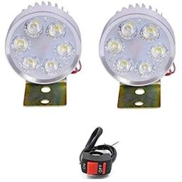 AOW LED Small Round Auxiliary Bike Fog Lamp Light Assembly White (Set of 2) with Switch Universal for All Bikes T-7-37