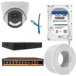 Cybernautt 3MP Full HD Indoor &a; Outdoor Network IP Combo Kit with 10Ch NVR, 6Dome HD Camera, 8Ch POE, 100m Copper LAN Cable, Connector &a; 500GB HDD-29