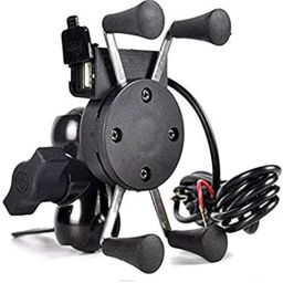 AOW Bike X-Grip Mobile Phone Holder with USB Charger (Mirror Fitting) Universal for All Bikes T-21-26