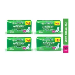 Whisper 30 Pcs White Cotton Disposable Ultra Clean Sanitary Pad Packet, Size: XL+ (Pack of 4)-picture-12
