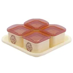 Trueware 4 Pcs Daffodil 500ml Beige Plastic Container Set with Tray-picture-7